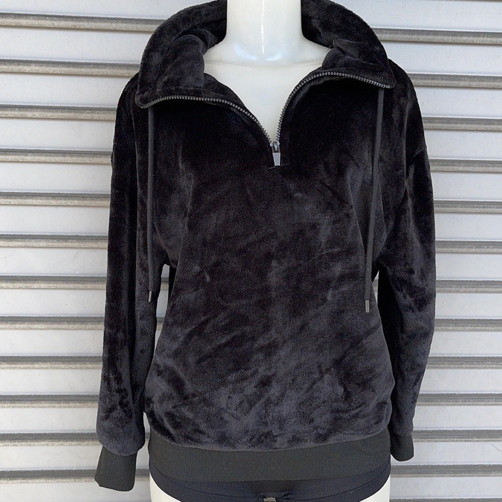 Secret Treasures Plush Half-Zip Hoodie Jacket - Black Size S 4-6